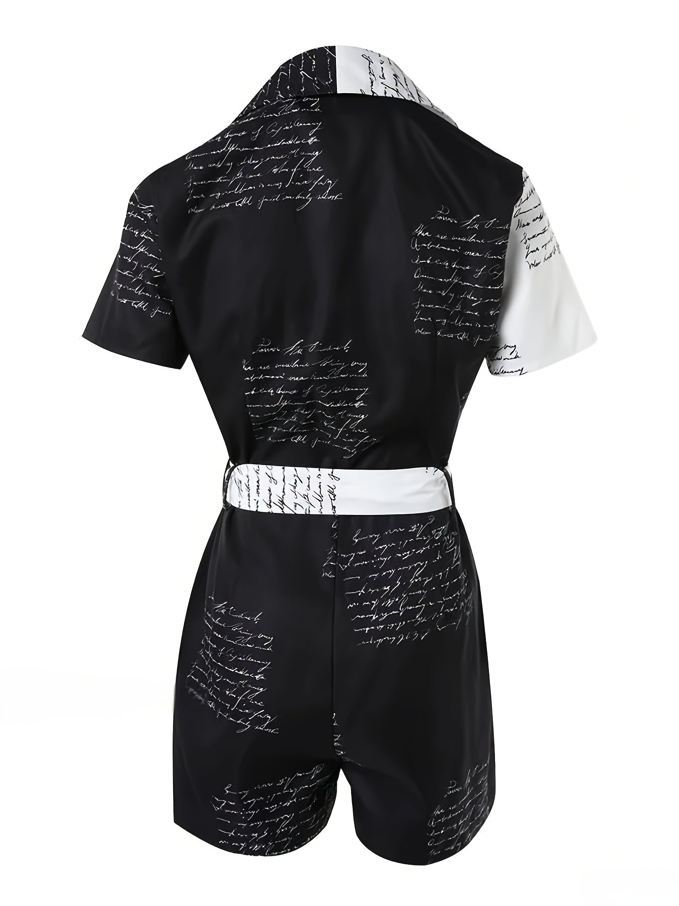New Summer Fashion Street Style Short-Sleeve Color-Blocked Jumpsuit for Women with a Belt And Zipper.