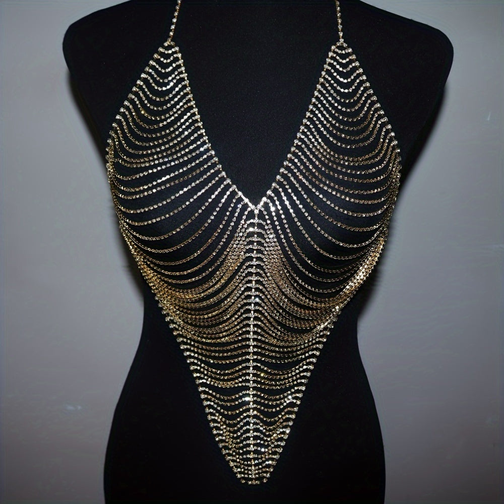 Boho Sexy Body Chain for Women - 1pc Sparkling Rhinestone Bikini Jewelry, No Plating, Artificial Crystal, Gift for Party, Valentine's Day, All Seasons