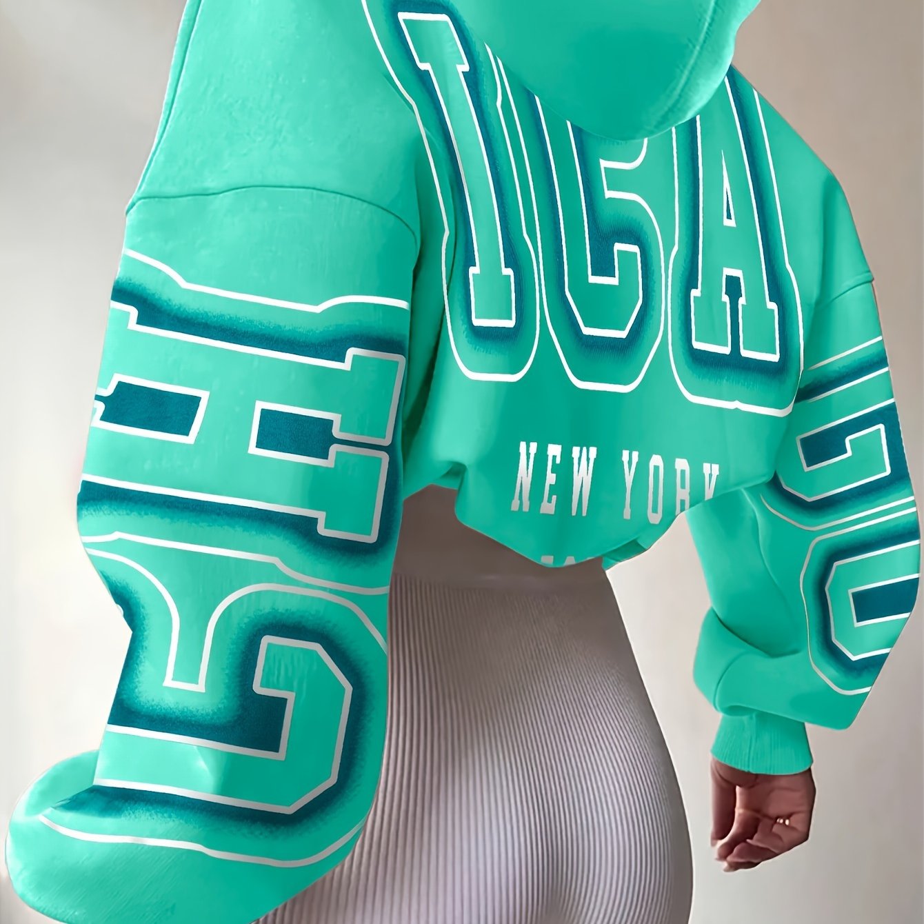 Spechir Chic Black Hoodie with Pink & White NYC Letter Design - Casual Polyester Blend, Long Sleeve, Machine Washable - Stylish Women's Fashion for Spring/Fall, Urban Fashion|Youthful Style|Knit Construction, Oversized Hoodie