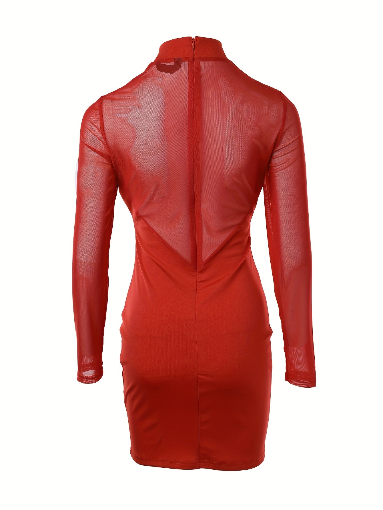 Sultry Bodycon Mesh Dress - Women's Sexy Party Dresses with Long Sleeves, Mock Neck, and Splicing Details - Perfect for Club Nights and Special Occasions