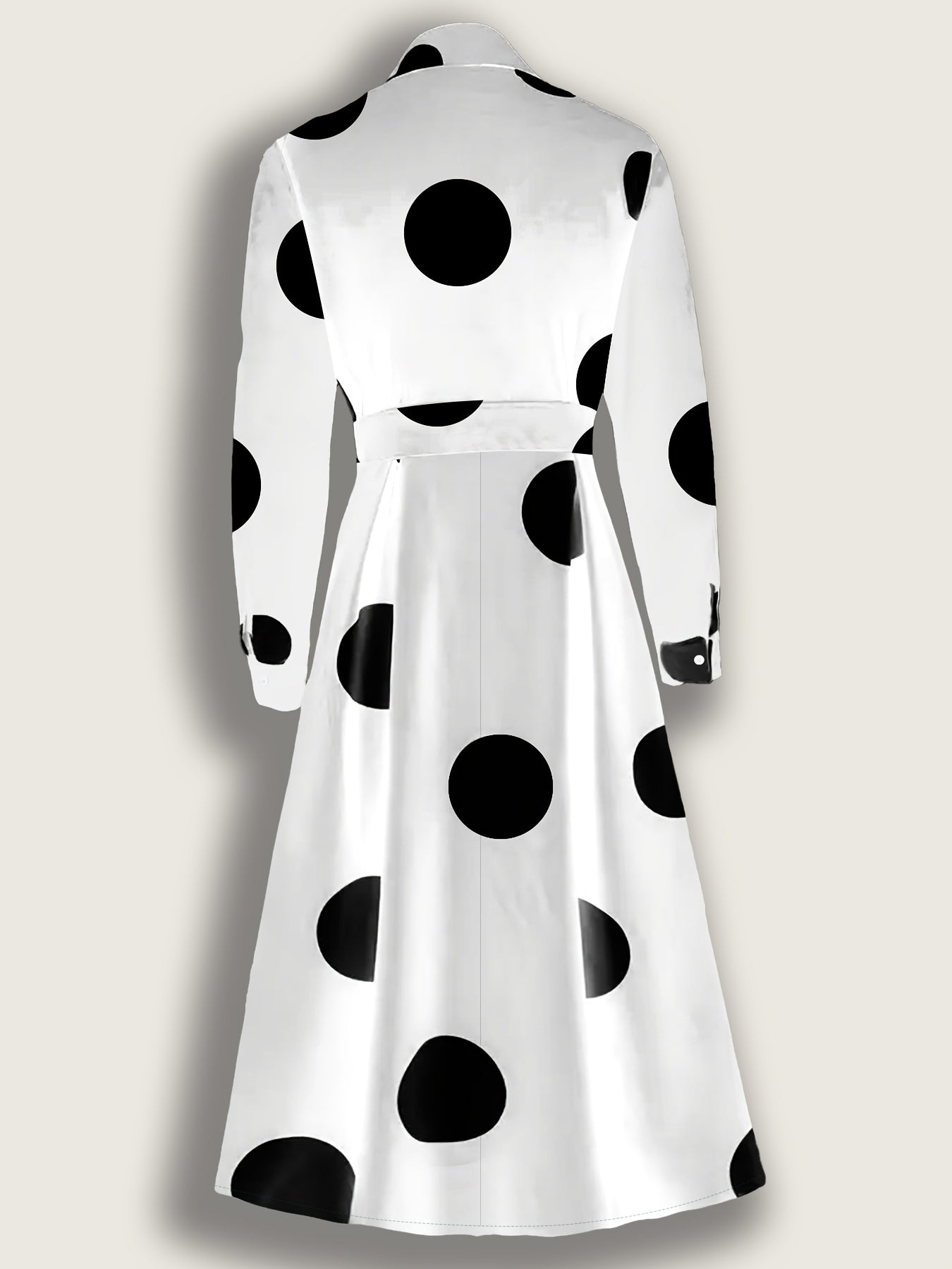 Women'S Elegant Long-Sleeve V-Neck Polka Dot Dress - White with Black Dots, Pencil Fit, Perfect for Spring/Summer/Fall, Casual Attire|Pencil Fit Dress|Vneckline Dress
