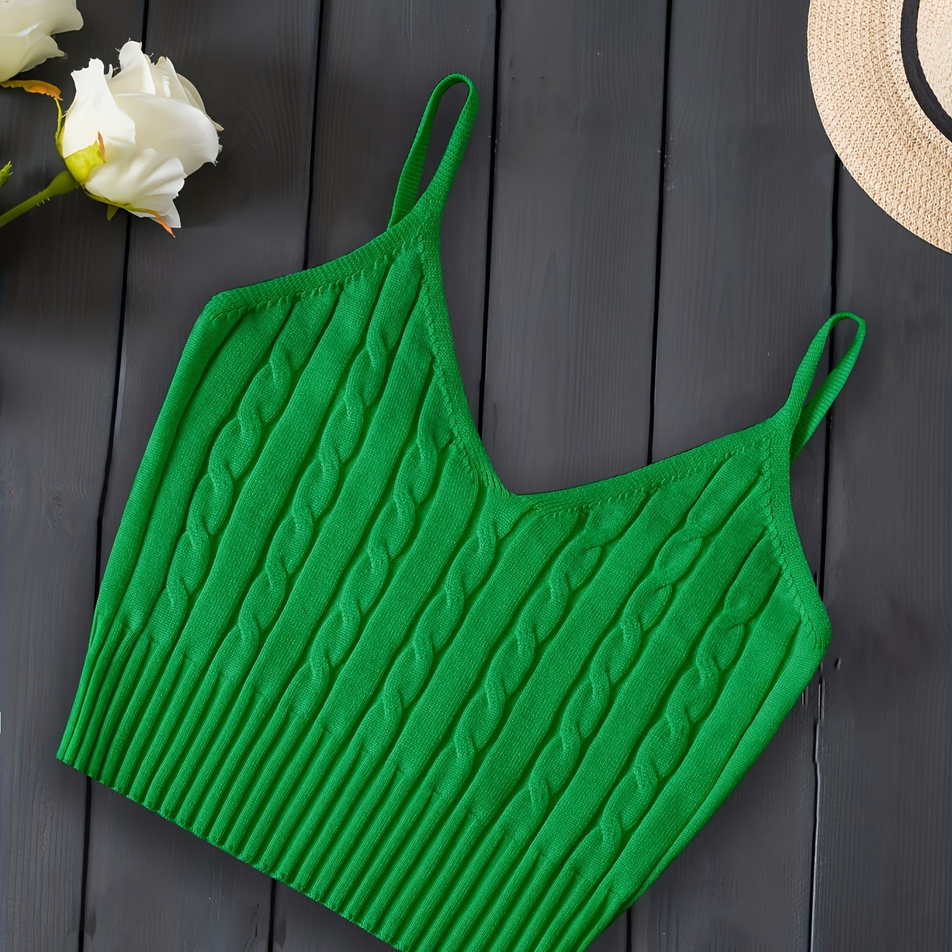 Romantic Valentines Day Soft Knit Cami Crop Top - Flirty Sleeveless Style for Spring & Summer - Comfortable Casual Wear, Womens Fashion Essential