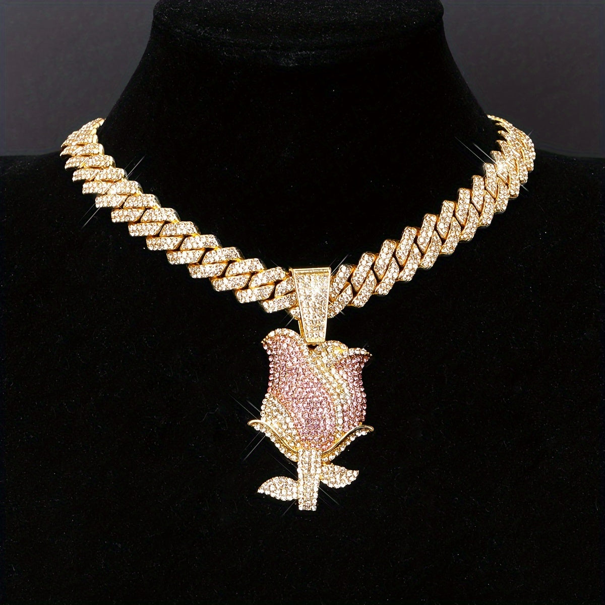Elegant Sexy Rose Pendant Necklace with Synthetic Stones - Zinc Alloy & Rhinestones, No Plating - Ideal for Daily Wear & Gifting, Perfect for Christmas - All Seasons Compatible