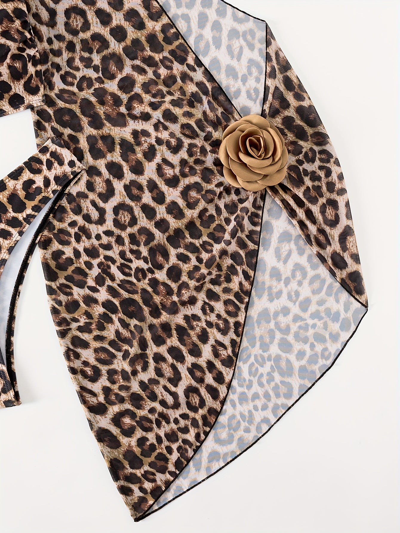 Women'S Leopard Print Bikini Set with 3D Floral Accents - Sexy Asymmetrical Swimsuit, High-Stretch Polyester & Spandex Blend, Beach Cover-Up Skirt, Summer Holiday Attire, Beach Coverup|Asymmetrical Design|Stretchy Fabric