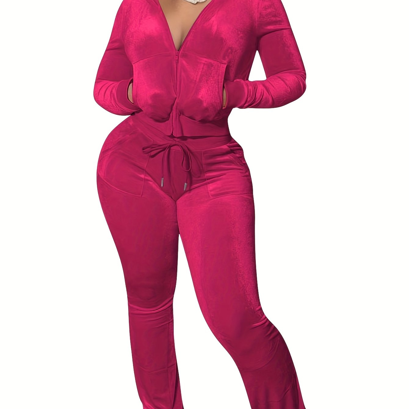 European And American Women's Fashion Casual Solid Color Velvet Hooded Two-piece Set