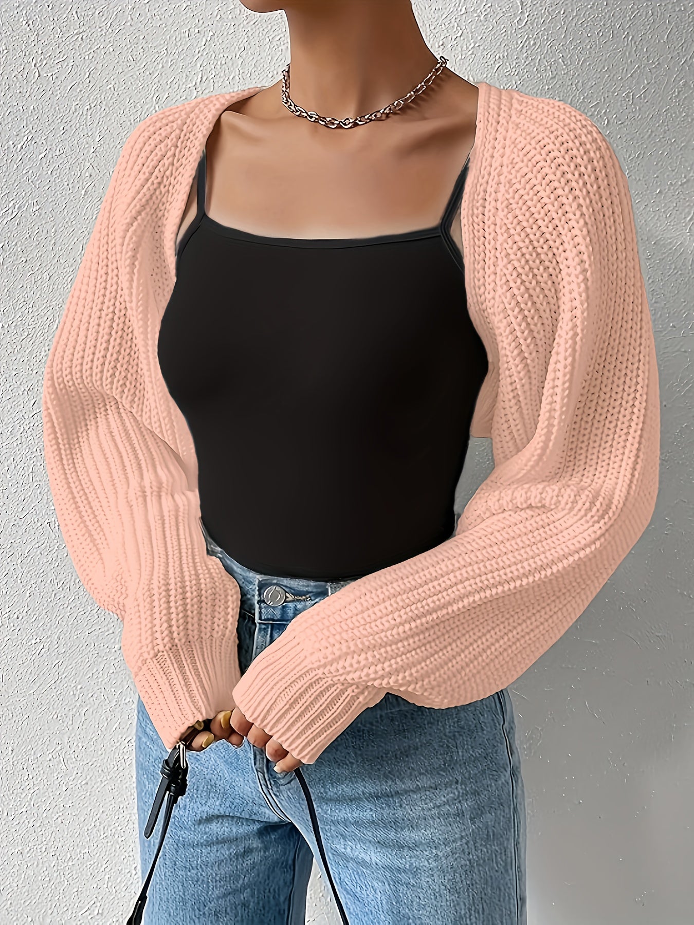 Vibrant Solid Color Crop Knitted Cardigan - Soft, Cozy, Long Sleeve, Drop Shoulder, Open Front Design - Perfect for Spring & Fall, Women's Casual Clothing
