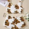 Women'S Fuzzy Loungewear Lady'S Pajamas Sleeveless Tank Top and Shorts Plush PJ Set