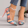 Women's Striped Pattern Stiletto Heels, Elegant Point Toe Dress Pumps, Fashion Slip On Heels