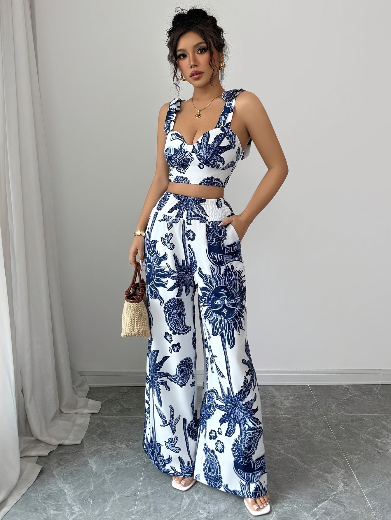 European and American Fashion Tropical Print Casual Vacation Set