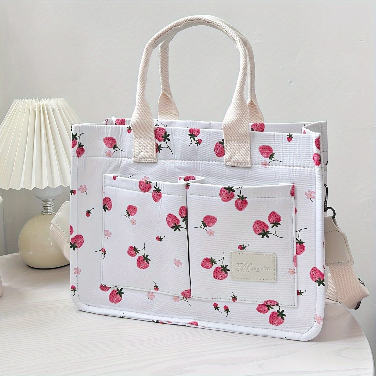 Chic Floral Tote Bag for Women - Versatile Shoulder & Crossbody Laptop Handbag with Multiple Pockets, Durable Polyester, Perfect for Work and Travel - Available in White, Cream, Black - For Fashionable Women - Suitable for Of