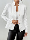 Women's Button Front Long Sleeve Blazer - Elegant Solid Color Notched Textured Blazer - For Work & Formal Occasions - Suitable for Women - Polyester & Viscose Blend - Perfect Gift for Business Professionals