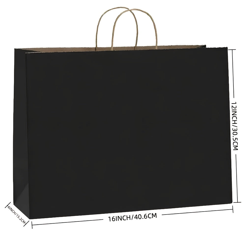 [50pcs] Large Black Paper Bags With Handles Made Of 120g Sturdy Kraft Paper-16x6x12 Inch Kraft Bags Bulk For Shopping, Gift Wrapping, Party Favor, Takeout, Boutique Retail Packaging