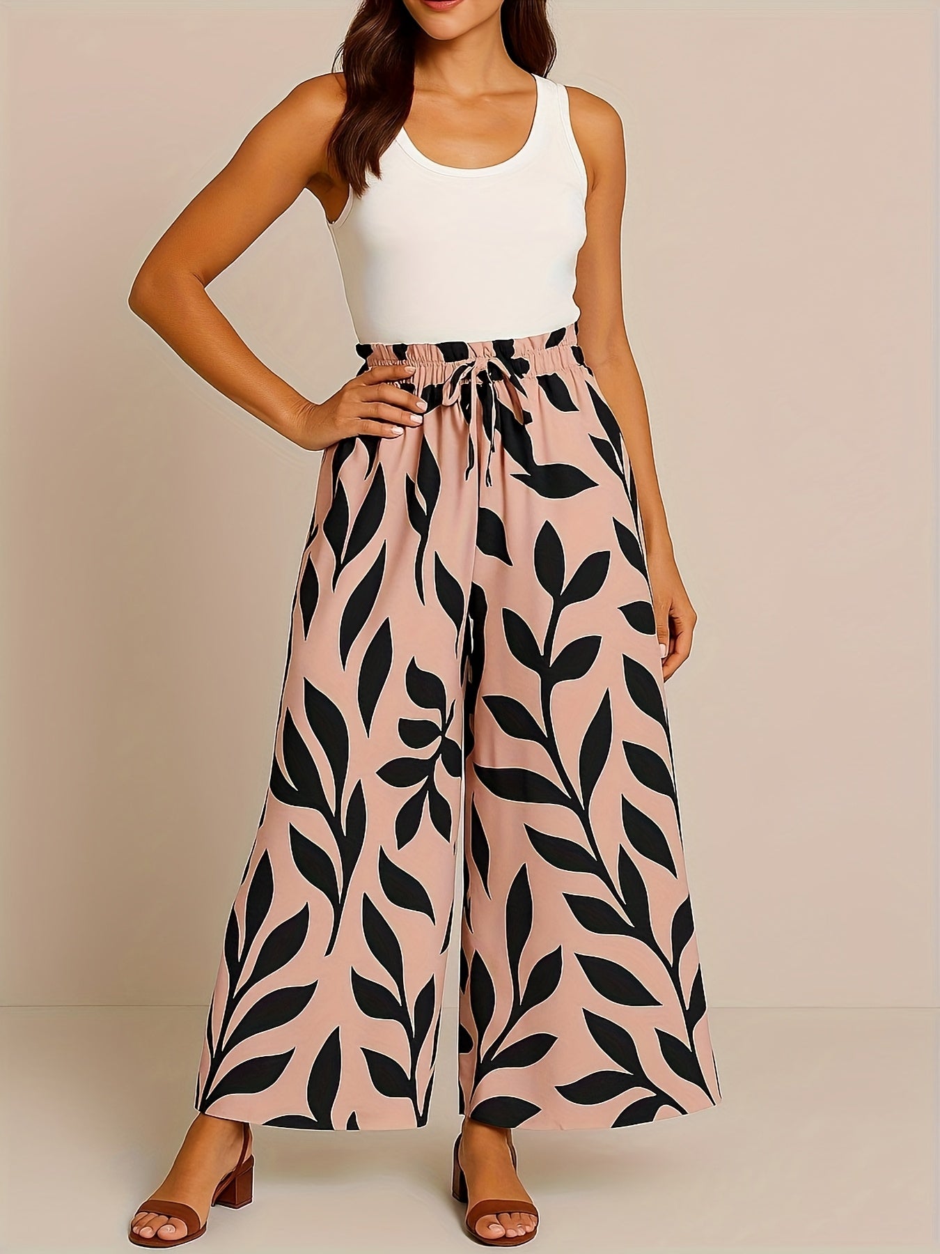 Women'S Skirt Pants Wide Leg Pants Elastic Waist Casual Wide Leg Pants With Pockets Trousers
