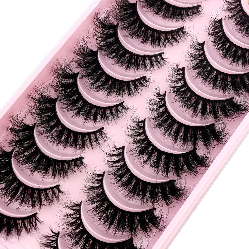 10 Pairs Natural 3D Faux Mink Eyelashes - Cat Eye Style, Multi-Layer Curled, Long & Voluminous Black Lashes for Beginners, Reusable, D Curl, Various Lengths (10-18mm), Perfect for Everyday Glam or Special Occasions, AMSDCN
