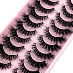 10 Pairs Natural 3D Faux Mink Eyelashes - Cat Eye Style, Multi-Layer Curled, Long & Voluminous Black Lashes for Beginners, Reusable, D Curl, Various Lengths (10-18mm), Perfect for Everyday Glam or Special Occasions, AMSDCN