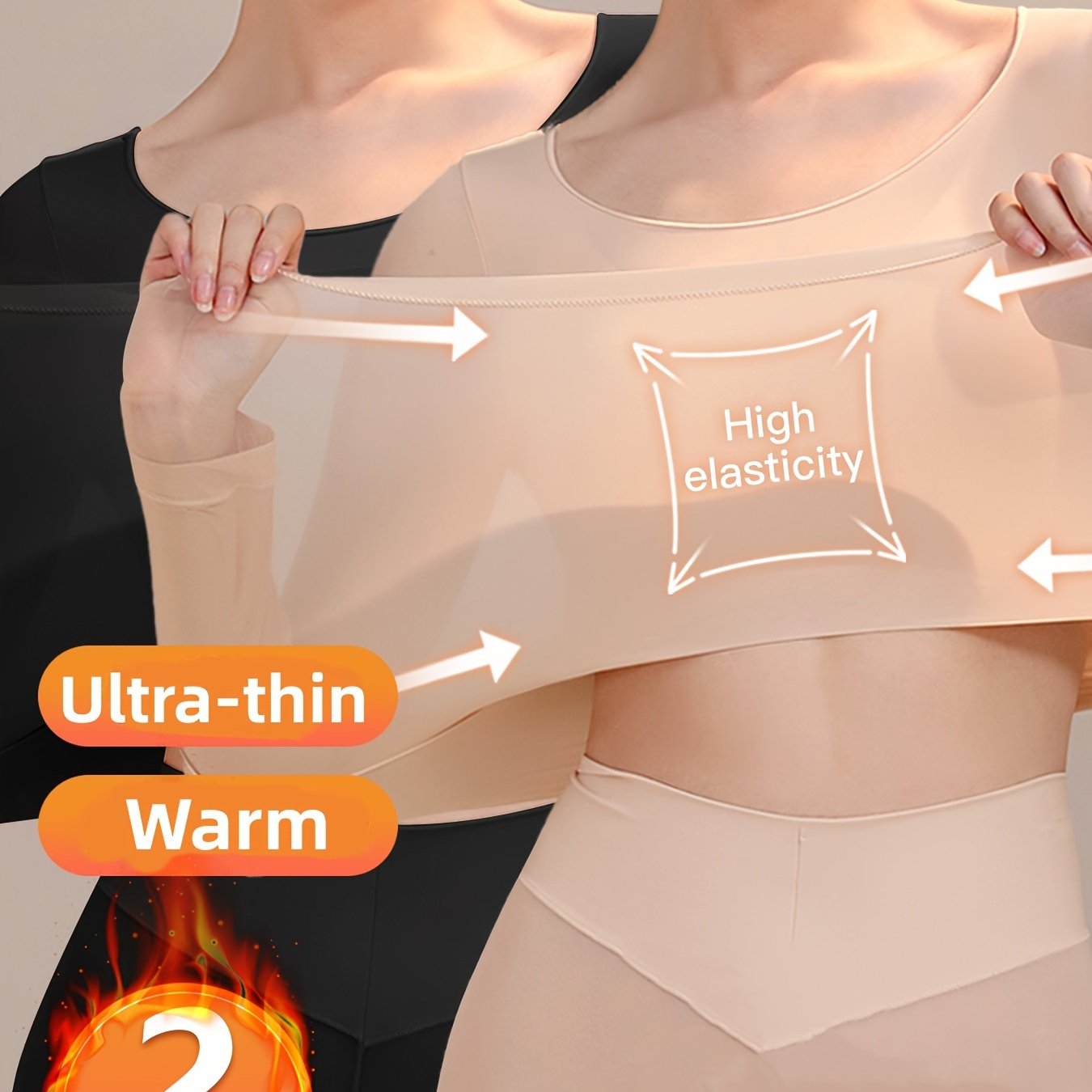 Set of 2 High-Elastic Ultra-Thin Base Layer Tops, Lightweight And Form-Fitting, Warm for Autumn And Winter, Long-Sleeve Women'S Thermal Underwear.
