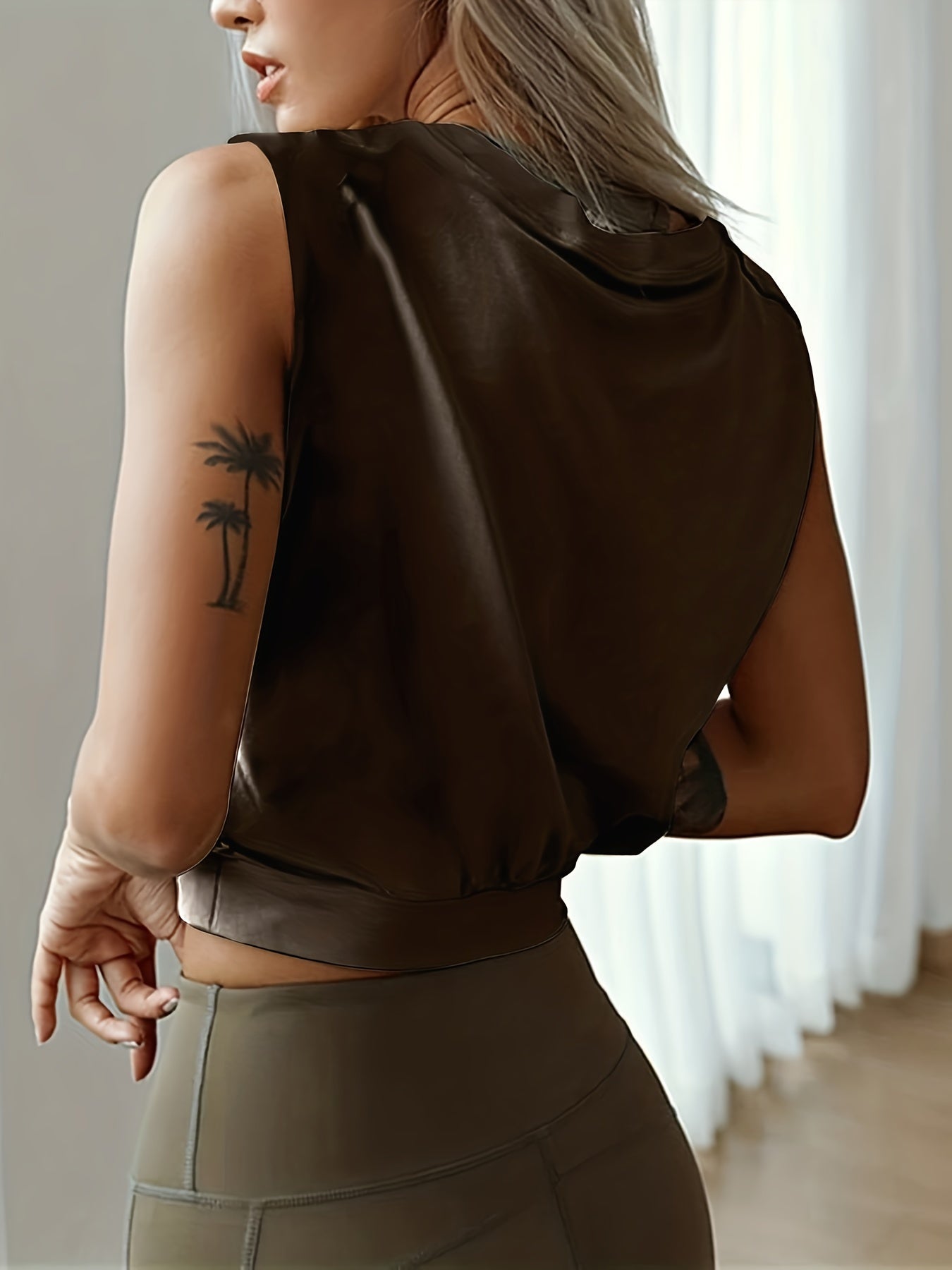 Fashion Solid Casual Sports Crop Tank Top, Round Neck Tank Top, Women's Athleisure
