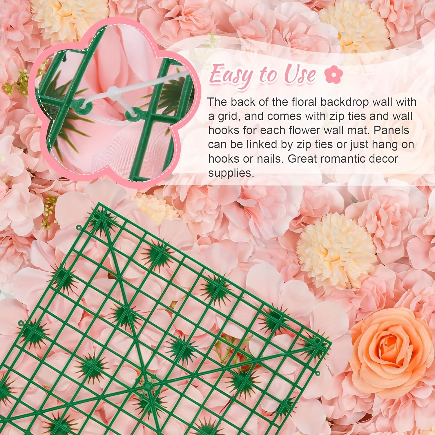 12pcs Pink Rose Floral Backdrop, 15x15 Inches - Elegant Polyester Photography Background for Weddings, Bridal Showers, Birthday Parties, and Romantic Celebrations, Party Backdrop | Elegant Event Backdrop | Blush Wedding Roses