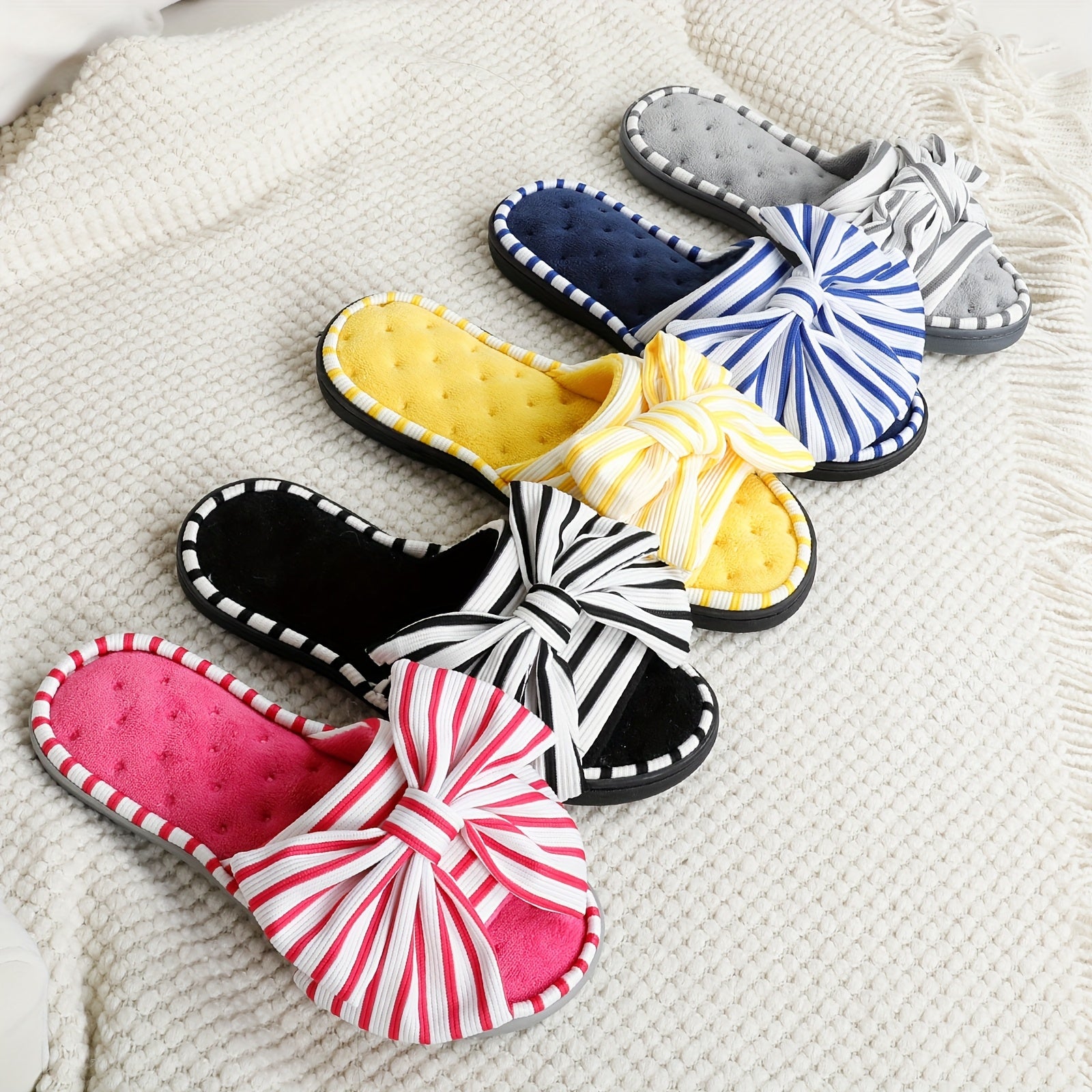 Women's Elegant Slip-on Slippers with Bow - Fabric Upper, TPR Sole, All-Season Comfort | Machine Washable | Stretchy Fit