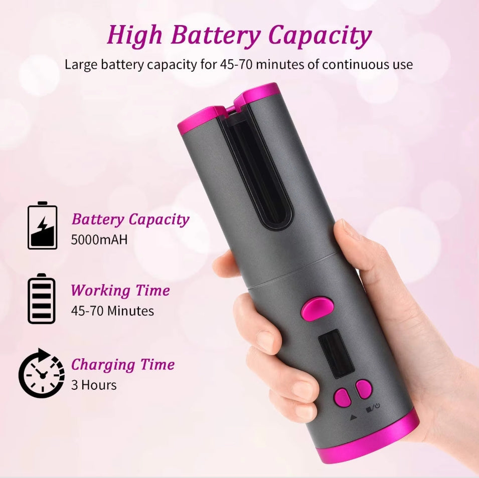 Portable Wireless LCD Display Rechargeable Ceramic Heating Antiperm Hair Curlers Automatic Electric Power Source Curling Irons