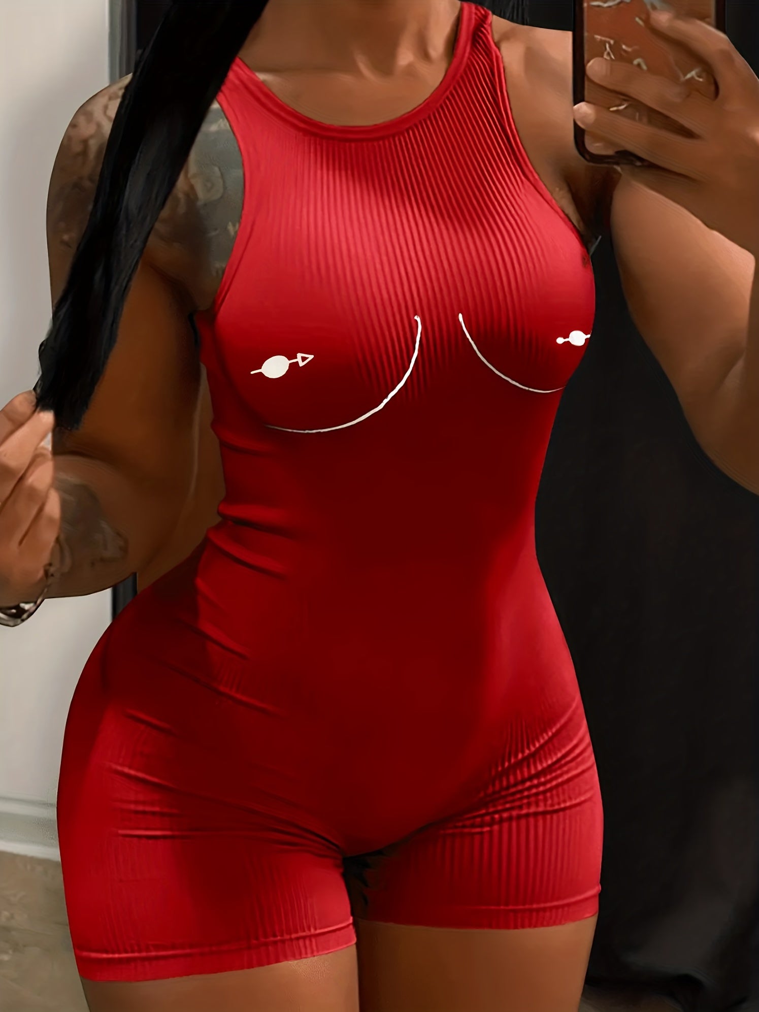 Solid Crew Neck Romper Jumpsuit - Sexy Sleeveless Slim Fit - Polyester - For Women - Perfect for Sports & Casual Wear - Great Gift for Fashionable Ladies