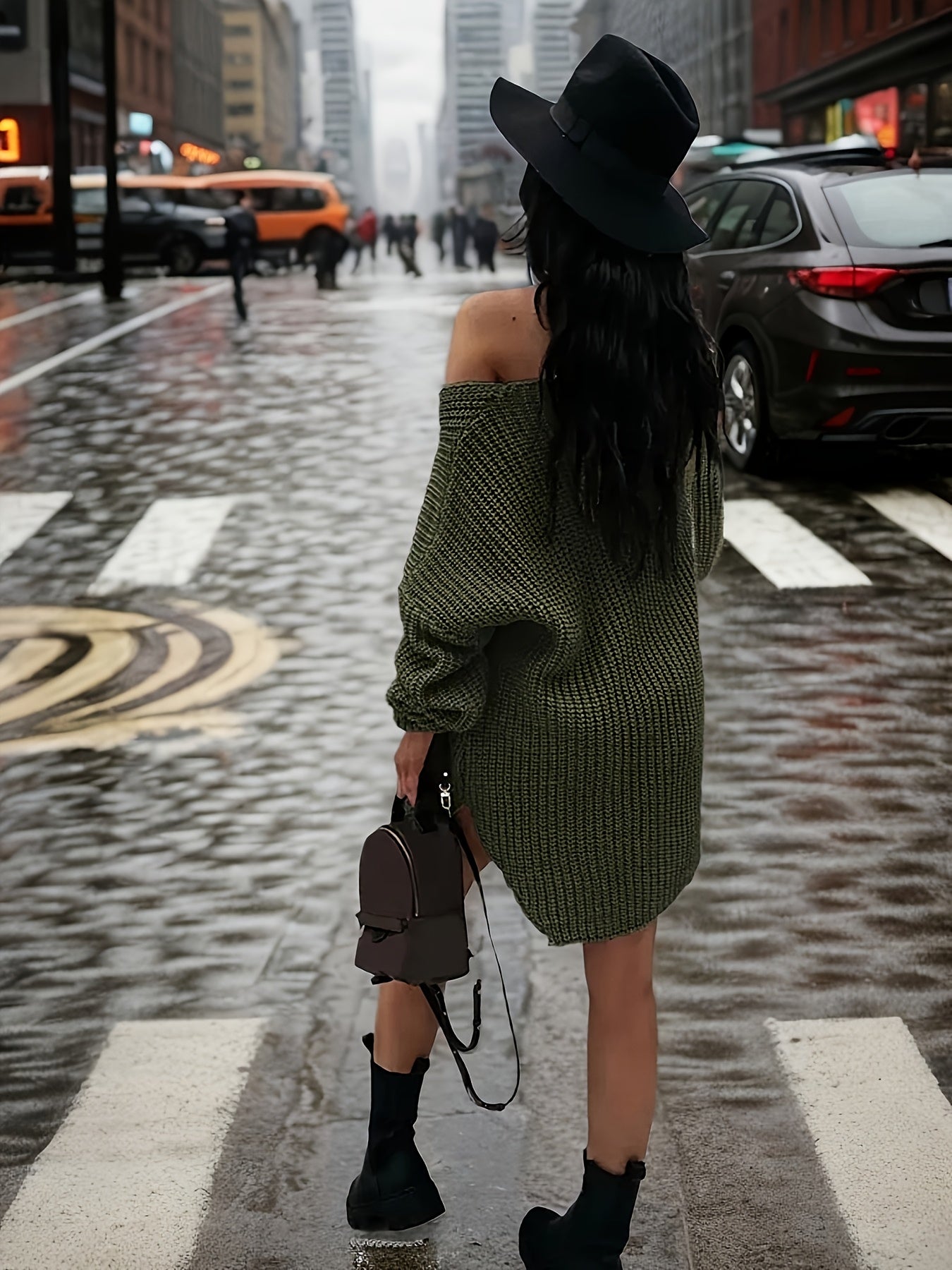 Women's Elegant Sexy Knitted Dress Loose Long Pullover Drop Shoulder Pullover Suitable for Spring And Autumn