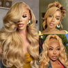 13x6 Honey Blonde Wig Human Hair 180% Density Peruvian Transparent Lace Frontal Wigs Human Hair Pre Plucked With Baby Hair 20-34 Inch Body Wave Wig 27# Colored