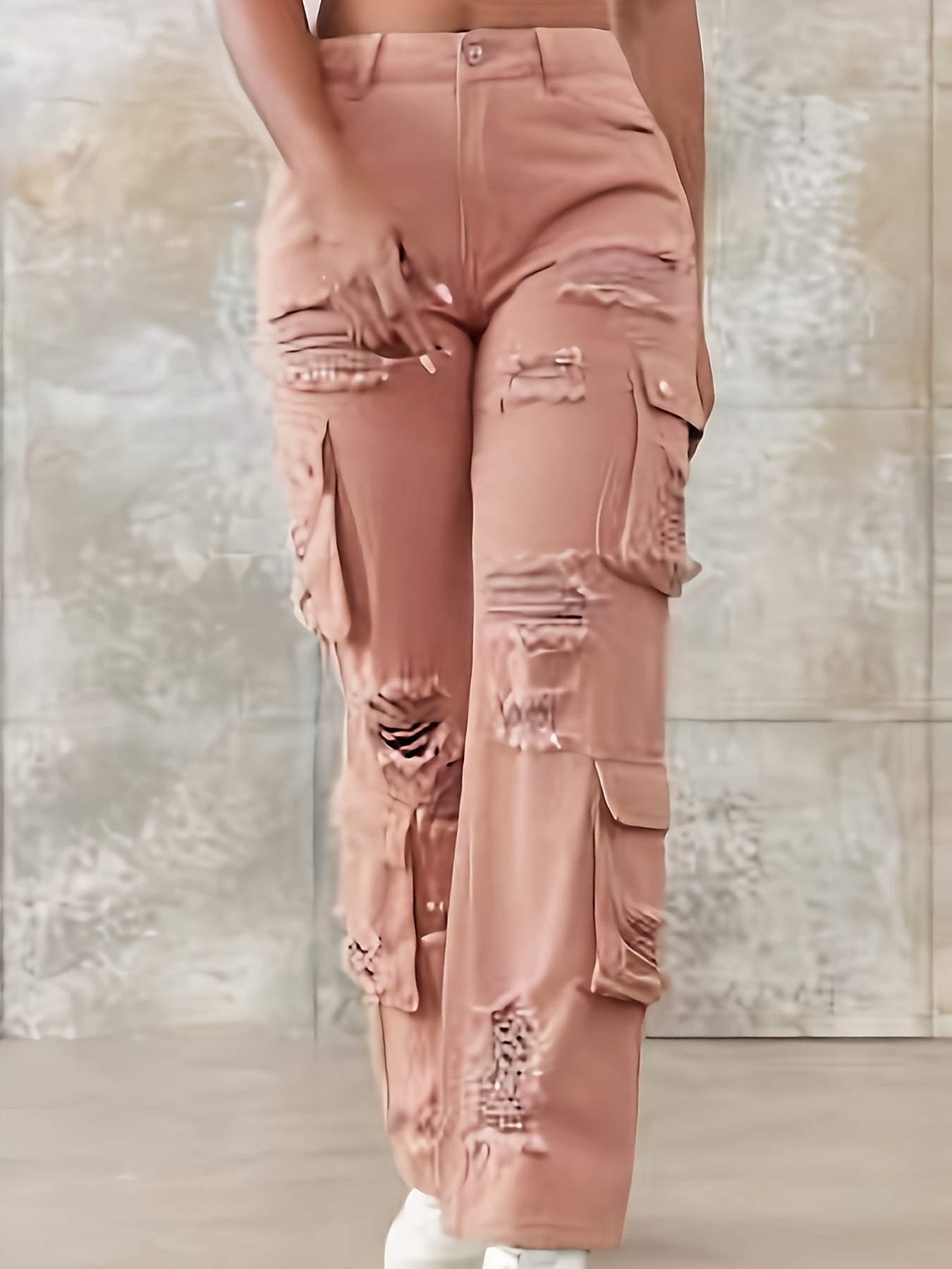 Women'S High Waist Wide Leg Loose Jeans - Pink Button Hole Jeans With Pockets, Casual Loose, Comfortable Four Seasons, Very Suitable For Leisure Outdoor, Fashion Wear, Everything