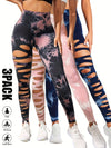 [3 Pack High Waist Yoga Leggings] 3 Pack Women's Tie Dye Cutout Tights High Waist Workout Yoga Leggings, Scrunch Butt Lifting Elastic Pants, Womens High Waist Yoga Pants Cutout Ripped Tummy Control Workout Running Yoga Skinny