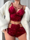 2pcs Hollow Solid Color Gold Metal Heart Pajamas Set, Adjustable Halter Suede Sexy Top & Shorts, Women's Autumn & Winter Elegant Pajamas & Nightwear Set