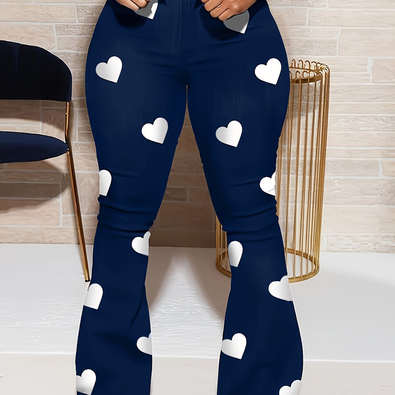 Stylish Heart Print Flare Leg Pants - High Waist, Casual, Versatile, Comfortable, and Chic Womens Clothing for Spring and Summer - Perfect for Daily Wear, Outdoor Activities, and Travel
