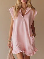 V-neck Sleeveless Dress With Two Pockets And A Zipper