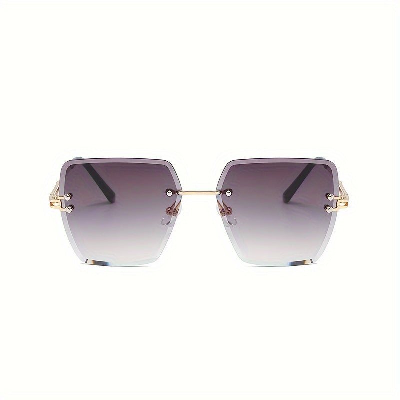 Y2K Rimless Women’s Fashion Glasses with Gradient Lenses, Retro Metal Frame, Large Polygonal Design, Stylish Travel & Fashion Accessories, Casual Eyewear for Everyday Glamour