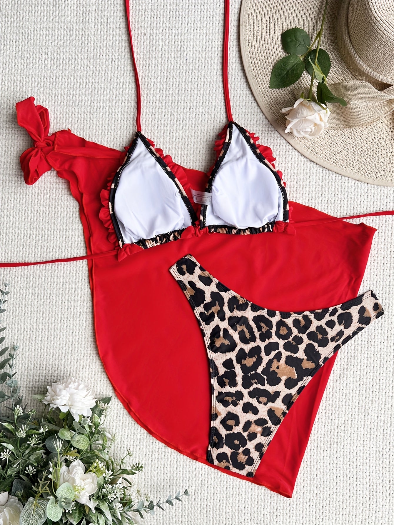 Women's Swimsuit Three-piece Set with Straps and Triangle Bikini, European and American Sexy Swimsuit