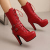 European and American Fashion 2024 Autumn and Winter New Large Size Lace-up Thin Heel Super High Heel Waterproof Platform Short Boots Women's Fashion Boots Short Boots