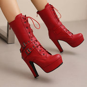 European and American Fashion 2024 Autumn and Winter New Large Size Lace-up Thin Heel Super High Heel Waterproof Platform Short Boots Women's Fashion Boots Short Boots