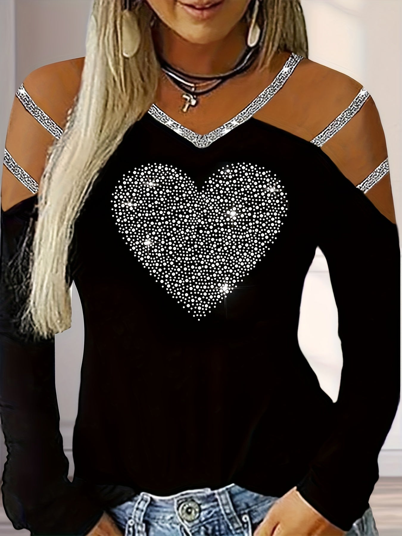 Women Autumn V-Neck Sexy Cold Shoulder Long Sleeve Tops T-Shirt Ladies Pullover Casual Blouse