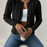 Mesh detail cable knit cardigan sweater