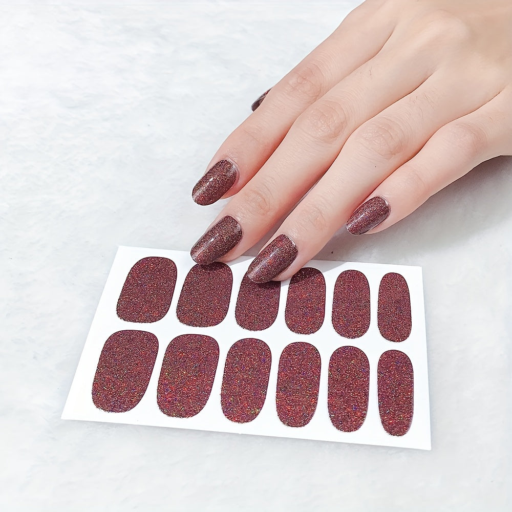 Glitter Nail Art Sticker Waterproof Full Stickers For Girls Women Sweet Cute DIY Nail Stickers Nail Accessories