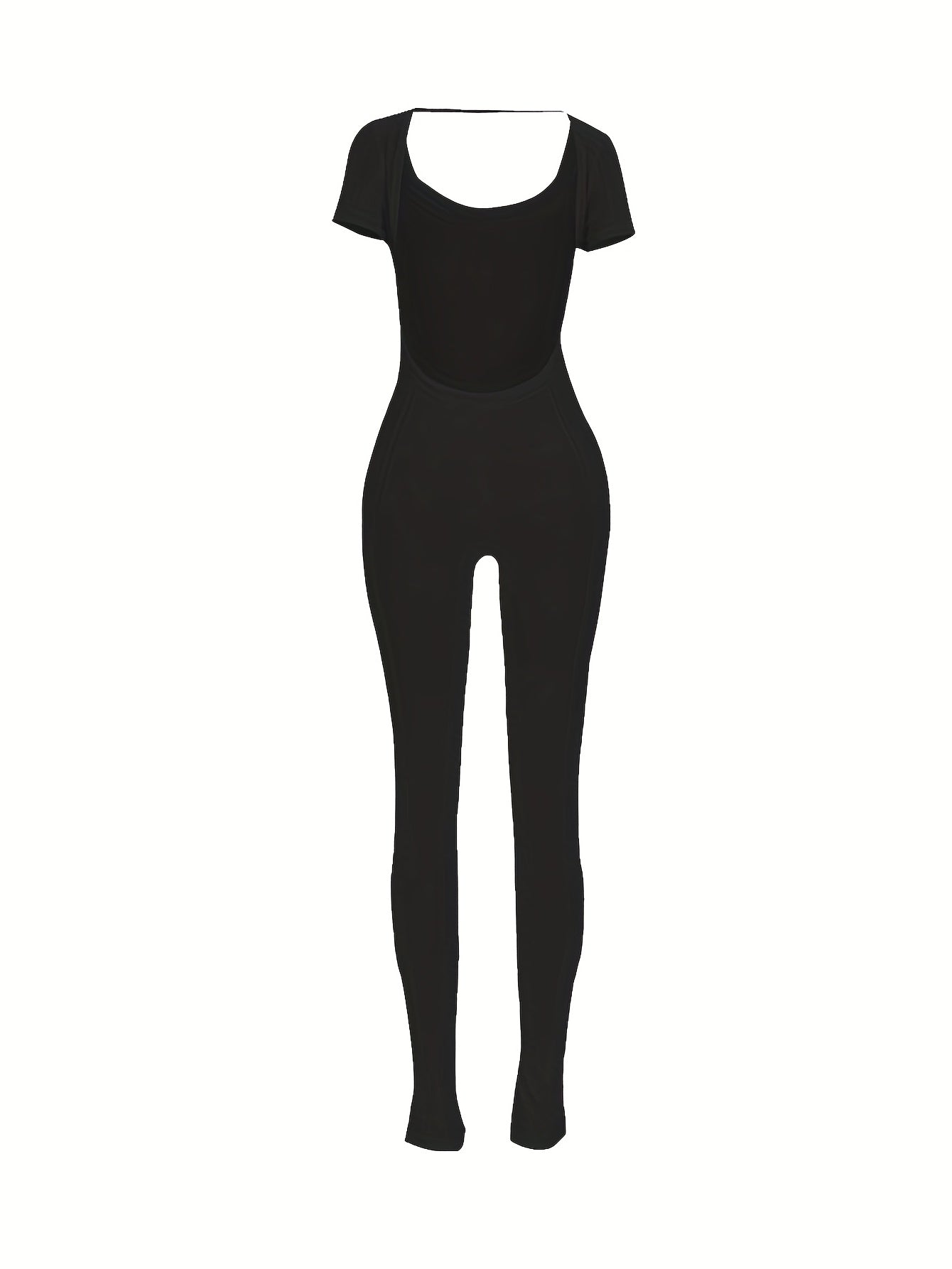 Solid Split Bodycon Jumpsuit, Sexy Backless Long Sleeve Jumpsuit - Stretchy Fabric - For Women - Perfect for Parties & Night Out -  Great Gift for Fashionistas