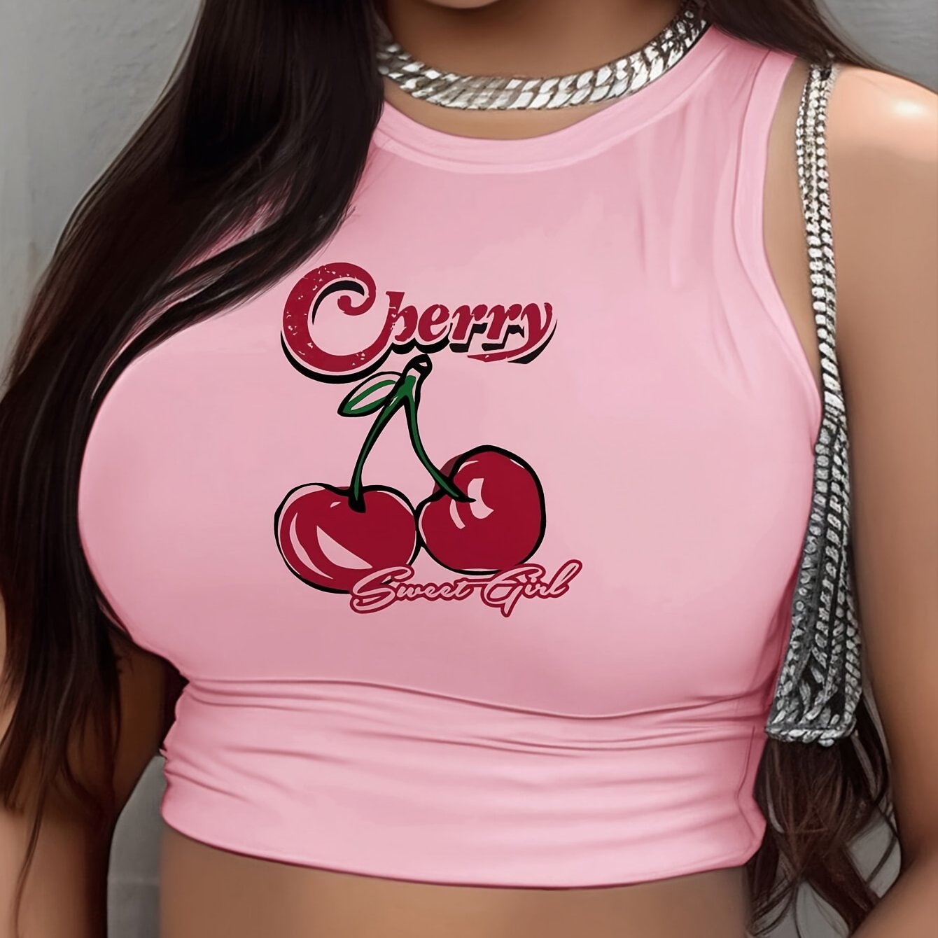 Portrait Print Crew Neck Tank Top, Casual Sleeveless Crop Top For Spring & Summer, Women's Clothing