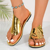 Women's Golden Metallic Slide Sandals - Casual Clip Toe Flats with Braided Straps, Faux Cover Upper & Rubber Sole, Easy Slip-On for Summer, Slip-on, Sandals