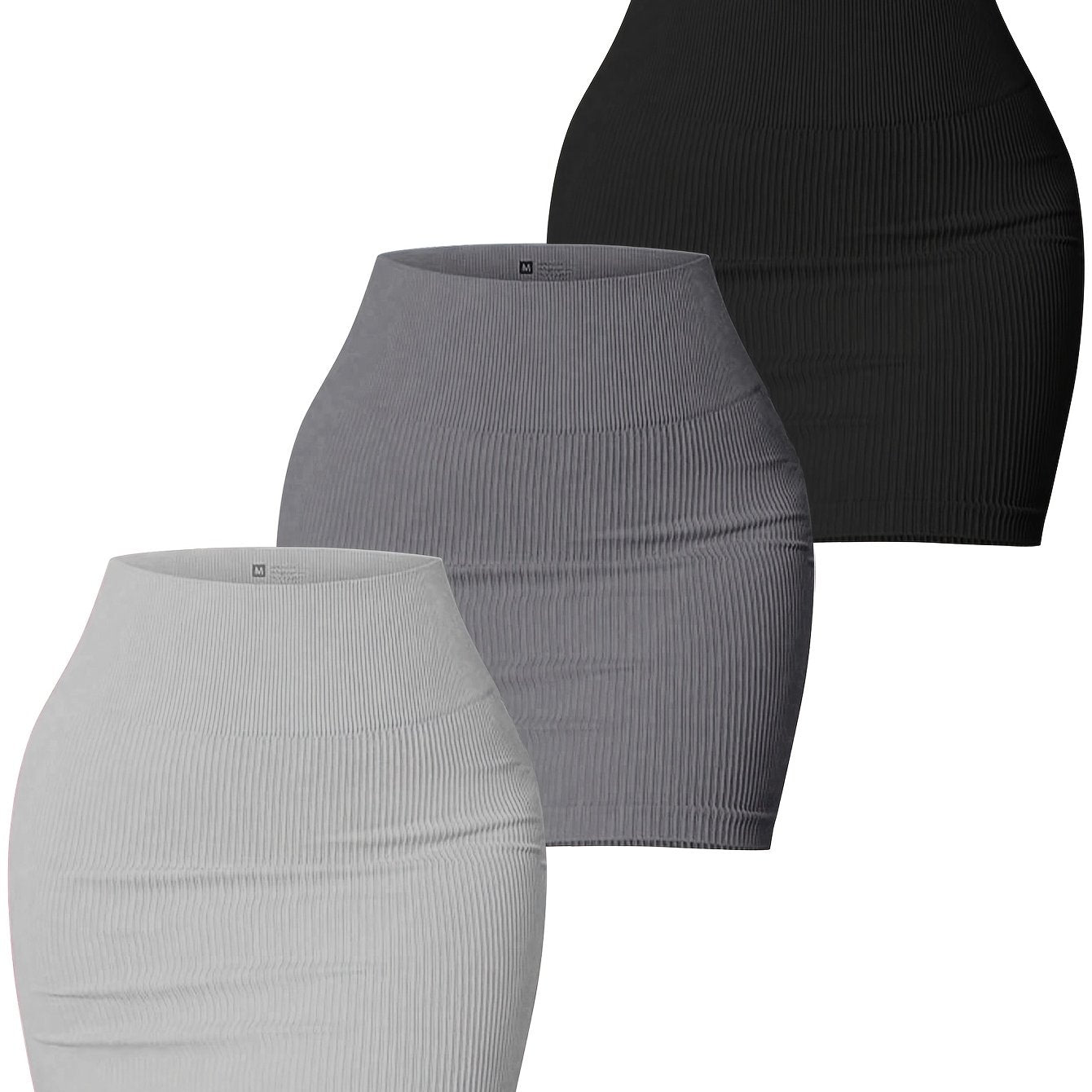 3pcs Women's Seamless High-Waisted Sports Skirts, Solid Color Knit Fabric, Rib-Knit Detail, Bodycon Fit, Stretchy Polyamide 90% Elastane 10%, All-Season Casual Wear