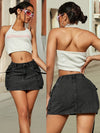 Chic Black Stretch Denim Mini Skirt - Elegant High-Waisted Design with Slash Pockets, Soft & Comfortable Blend, Perfect for Spring/Summer/Fall, Machine Washable
