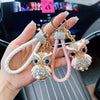 Rhinestone Owl Keychain - Cute Alloy Charm with Braided Rope, Sparkling Cartoon Owl Design, Perfect for Car Keys & Bags, Ideal Birthday Gift, Novelty Keychai