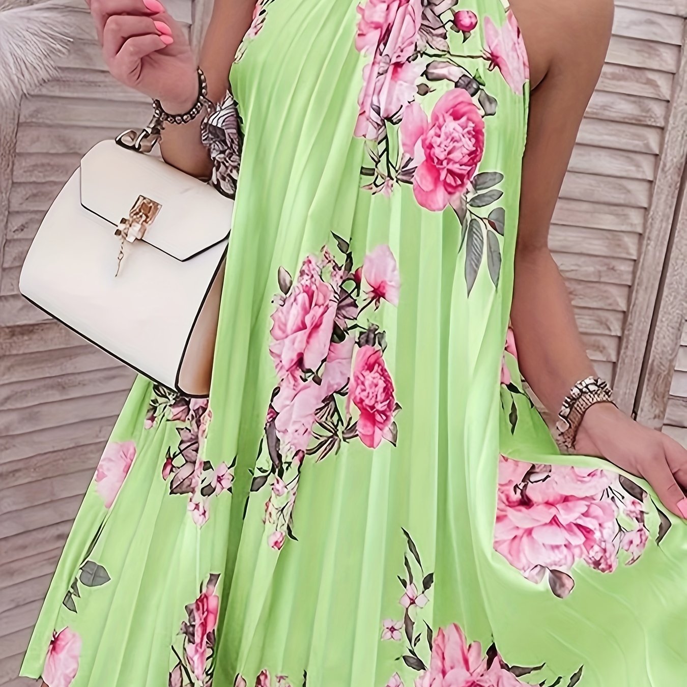 Spring-Summer Chic Choker Style Dress - Sleeveless, Floral Elegance, Women’s Perfect Sundress