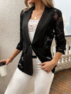 Lace Splicing Single Breasted Blazer - Elegant Half Sleeve Outwear For Spring & Fall - Women's Clothing - Suitable for Casual & Formal Occasions - Perfect Gift for Women