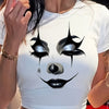 Clown Face Print Crew Neck T-Shirt, Casual Short Sleeve T-Shirt For Spring & Summer, Women's Clothing
