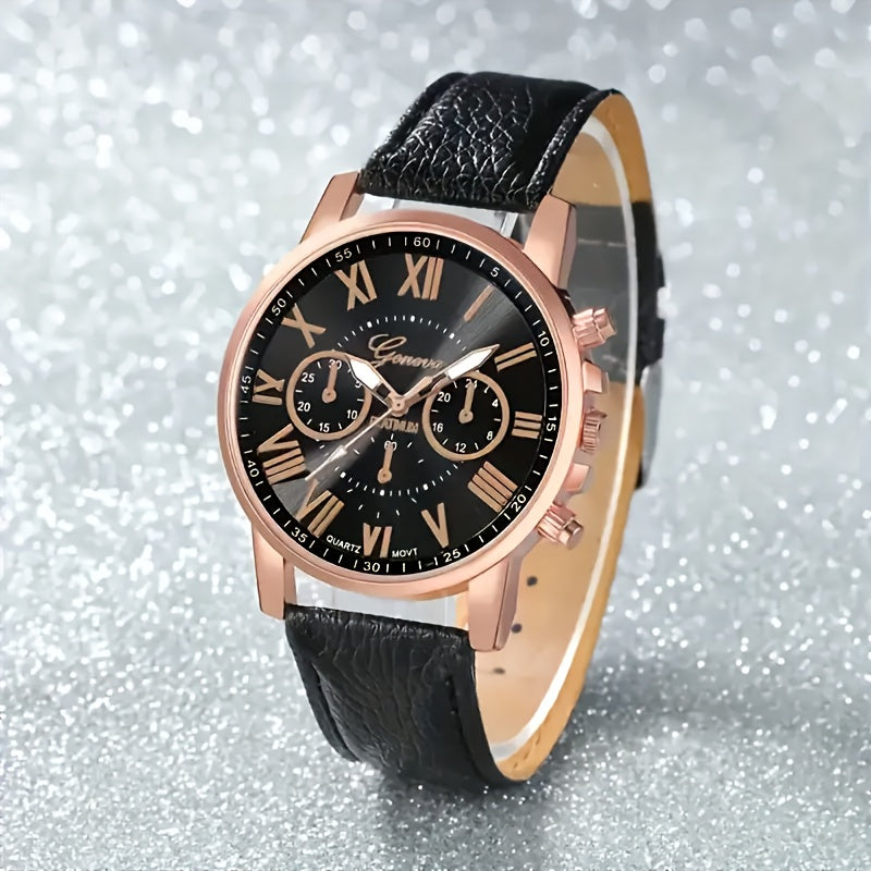 12pcs Fashion Men's and Women's Quartz Watch Set, Round Zinc Alloy Case, PUPU Leather Strap, No Battery Required, Available in Multiple Colors, with Button Battery
