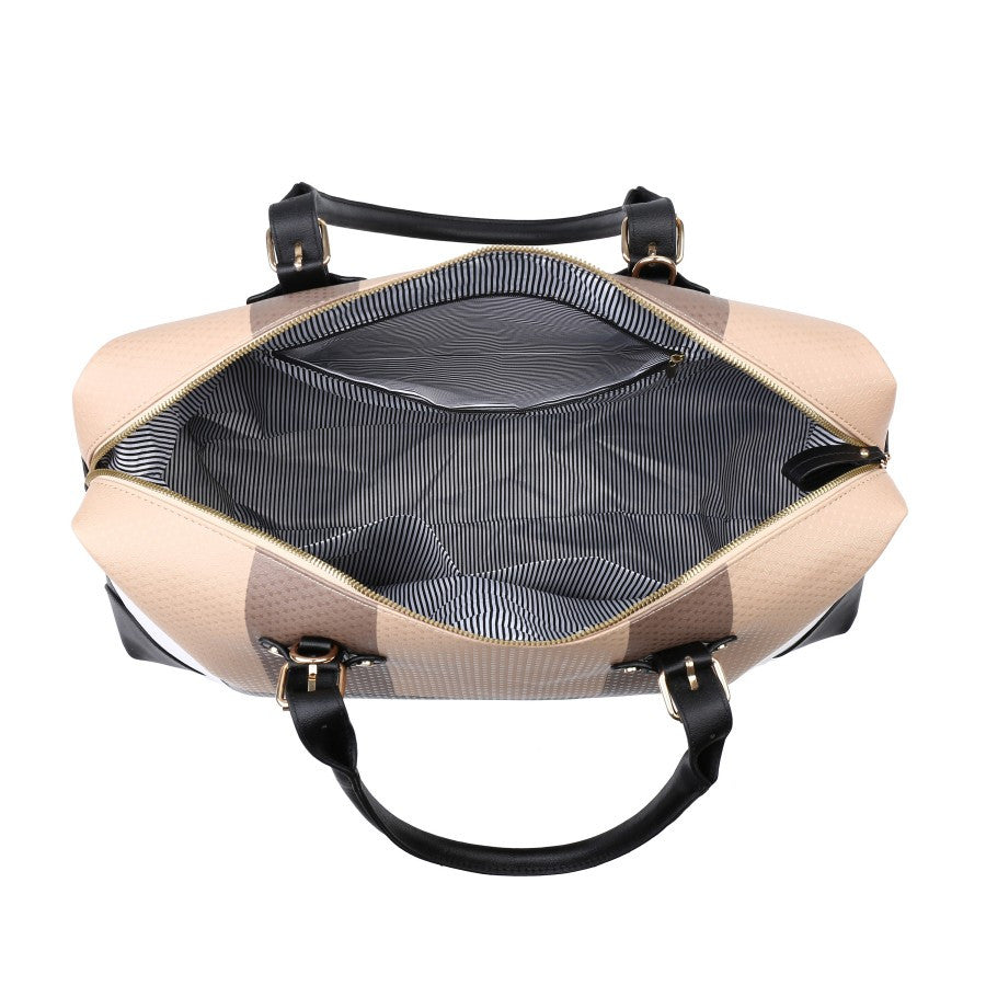 PU leather large overnight travel bag striped pattern handbag carry-on luggage bag suitable for vacation, overnight, camping, hiking, sports and fitness